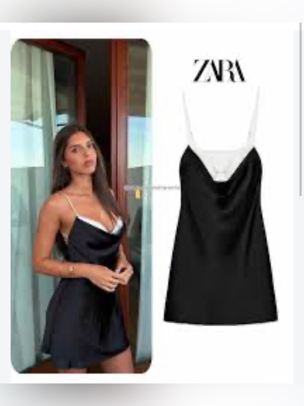 Zara Black Thin Spaghetti Dress w/ White Bralette Peek-A-Boo Trim